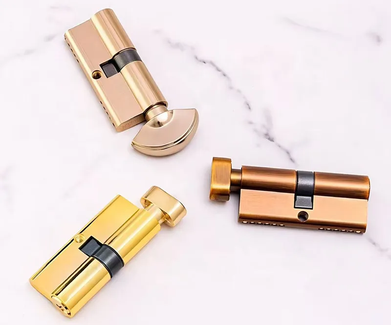 Euro key lock cylinder with custom thumb turn and finish